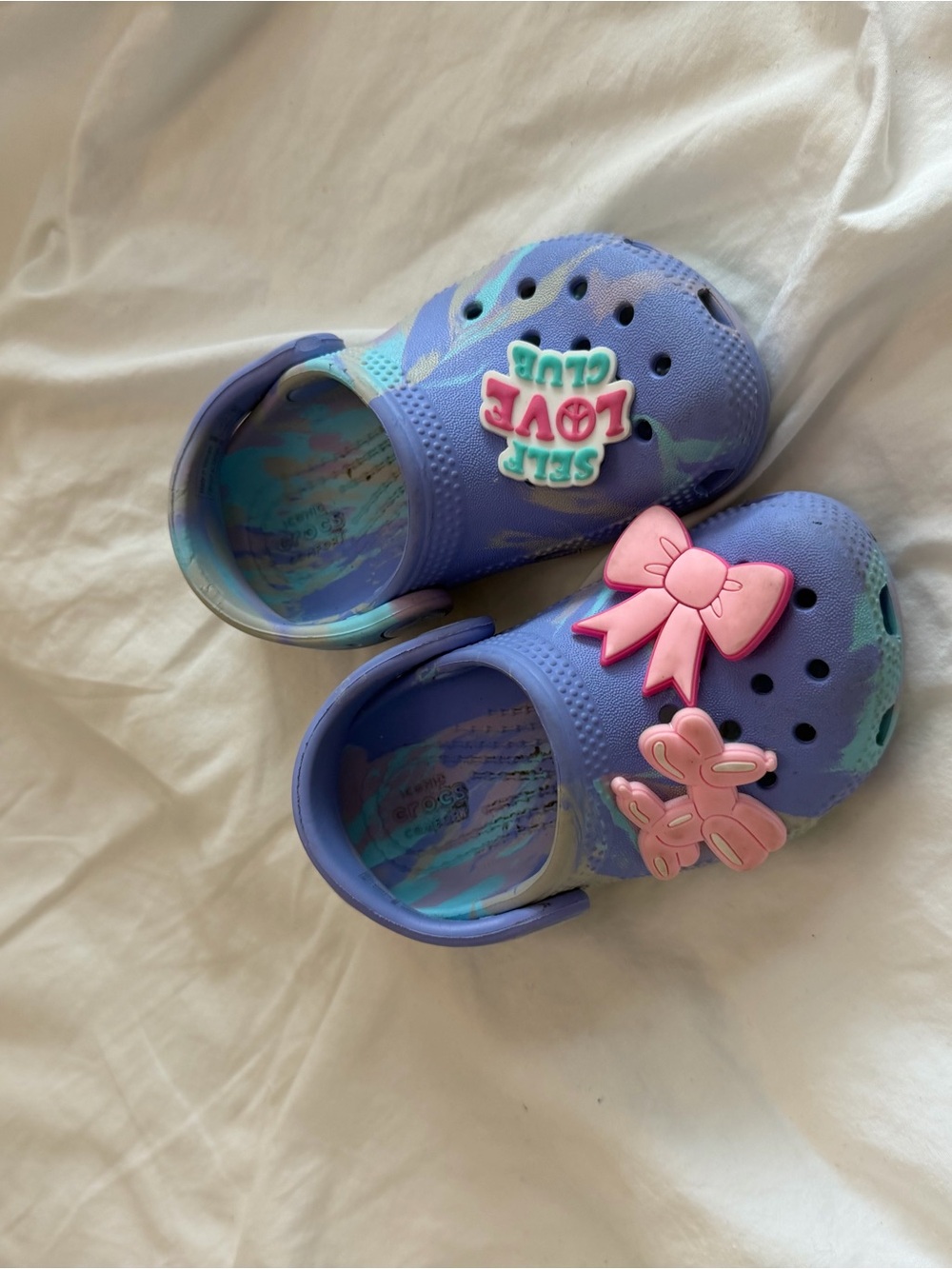 CROCS Kids Lavender Bubble Clogs with Pink Charm Accents
